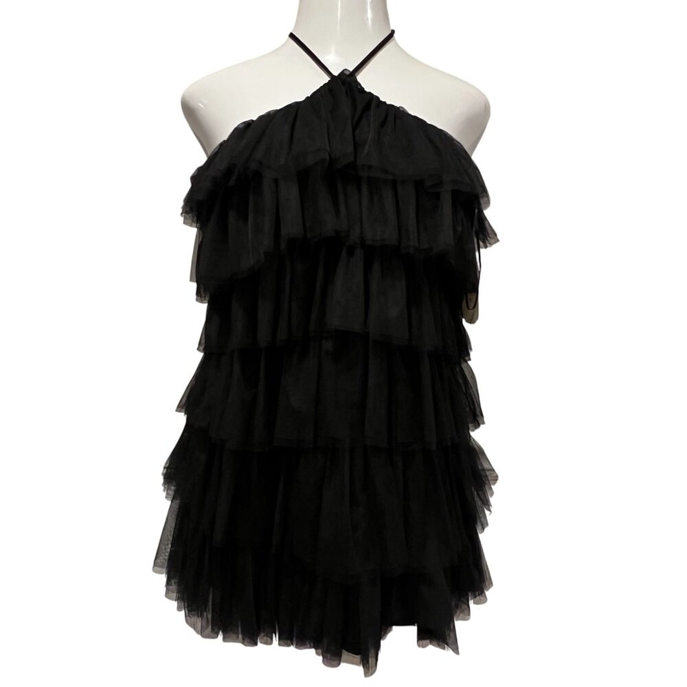Altar'd State Tiered Tulle Halter Mini Dress, NWT, Black, S